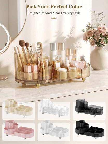 Booklov Rotating Makeup Organizer – Get-Ready-Faster Skincare and Brush Holder, Streamlines Countertop Routines