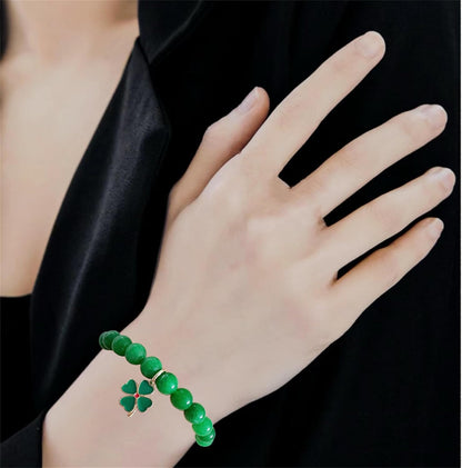 Bovemee Green Stone Charm Bracelet – Mother's Day Gift for Mom, Stackable Four-Leaf and Heart Jewelry Set
