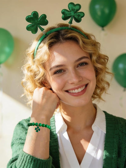 Bovemee Green Stone Charm Bracelet – Mother's Day Gift for Mom, Stackable Four-Leaf and Heart Jewelry Set