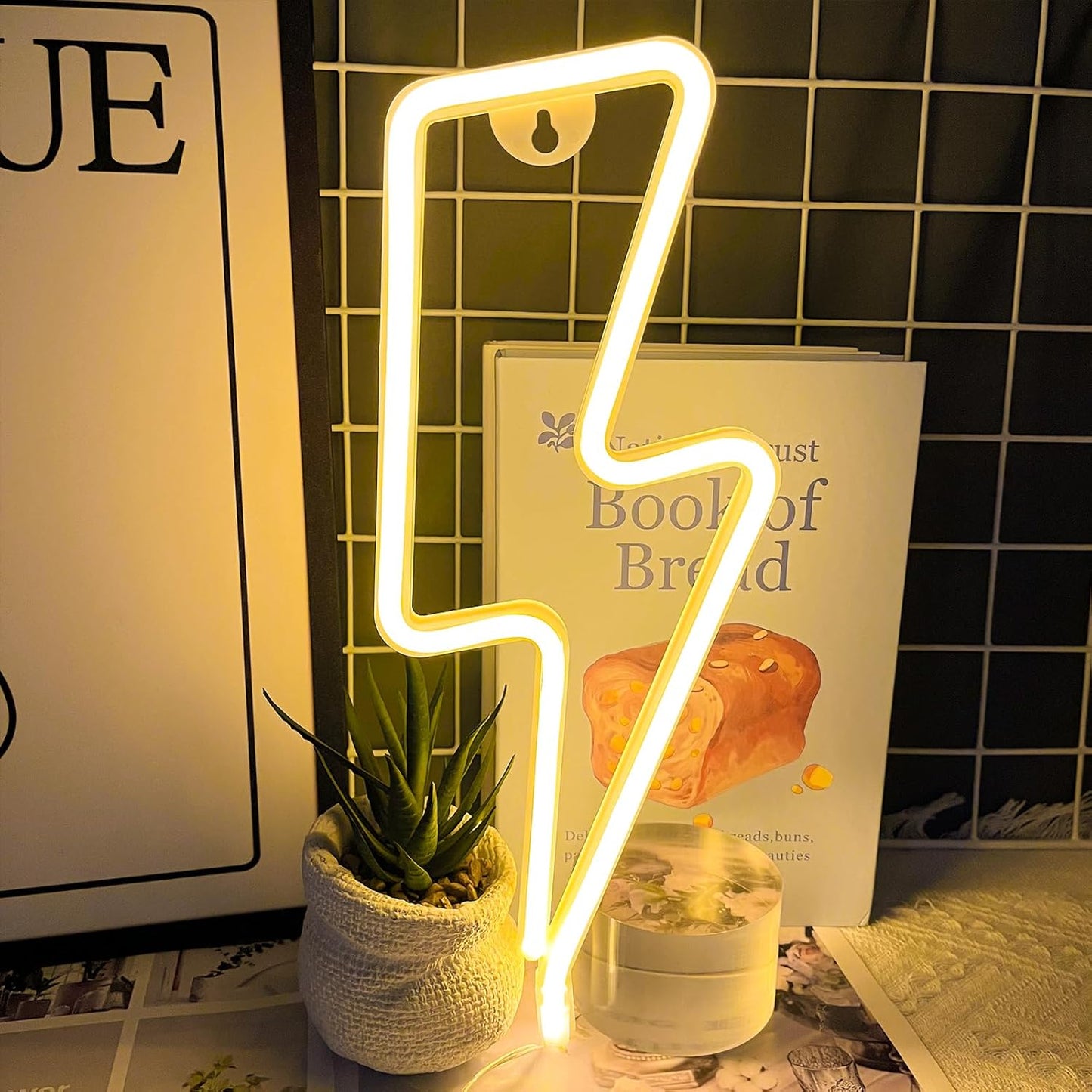 [Brand] Lightning Bolt Neon Sign – Designer Wall Light for Living Room and Gaming Setup, Flexible Silicone LED Decor Piece