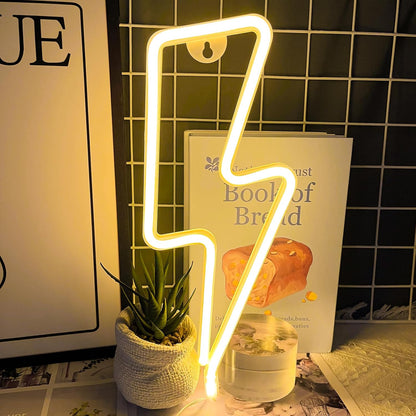 [Brand] Lightning Bolt Neon Sign – Designer Wall Light for Living Room and Gaming Setup, Flexible Silicone LED Decor Piece