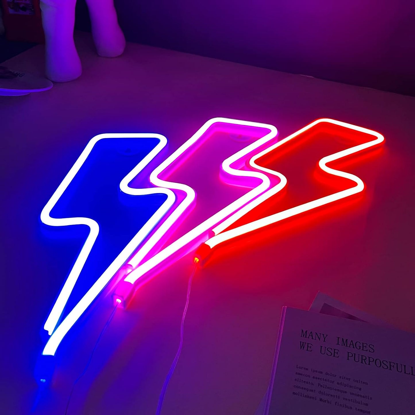 [Brand] Lightning Bolt Neon Sign – Designer Wall Light for Living Room and Gaming Setup, Flexible Silicone LED Decor Piece