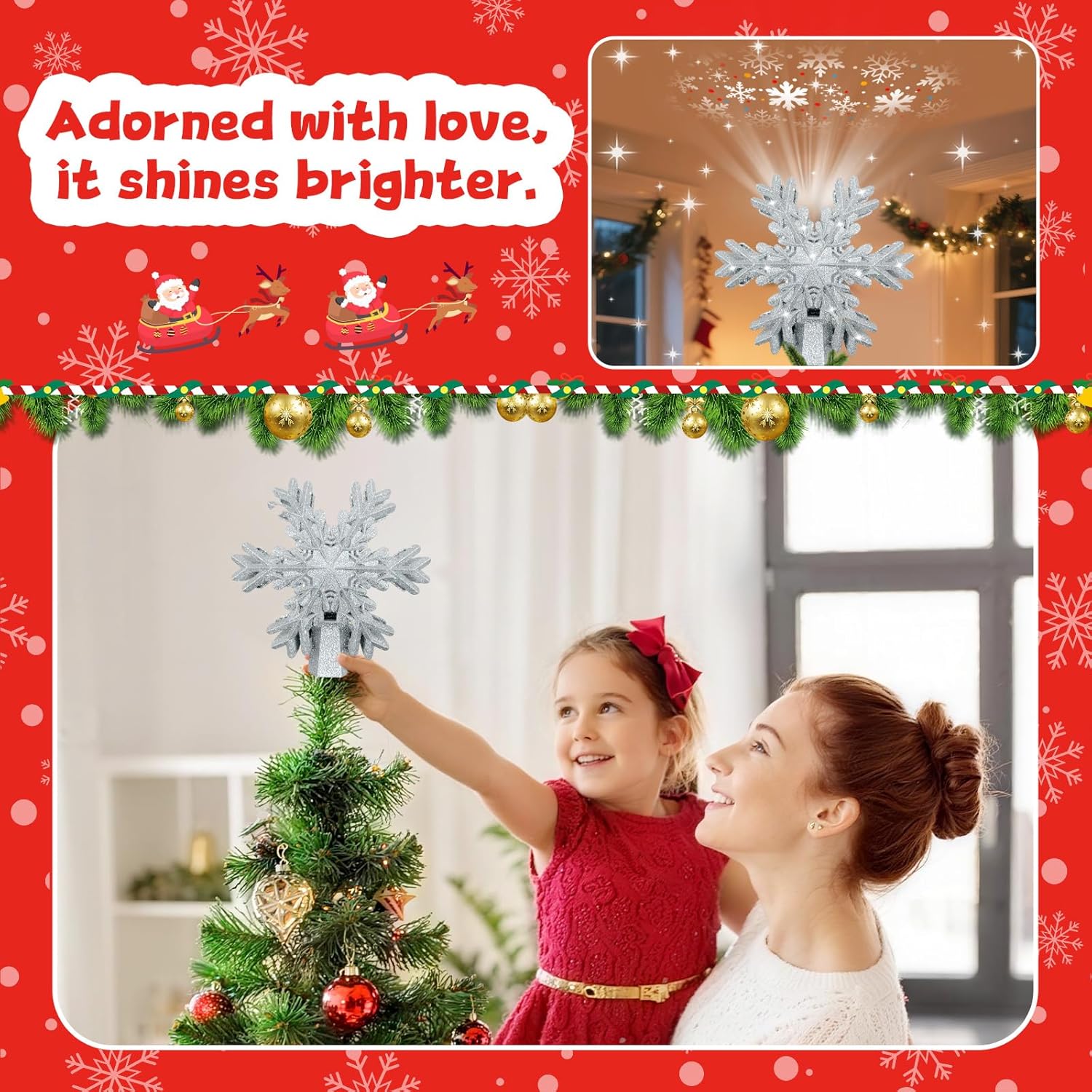 [Brand Name] Rotating Snowflake Projector Tree Topper – Modern Holiday Home Decor for Entryway and Dining Room, Hollow Sequined Design
