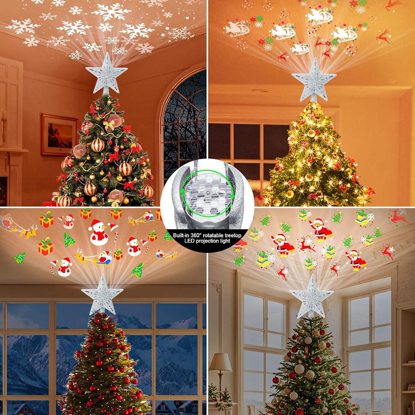 [Brand Name] Silver Star Christmas Topper Light – Family Room Holiday Centerpiece with Swirling Ceiling Patterns