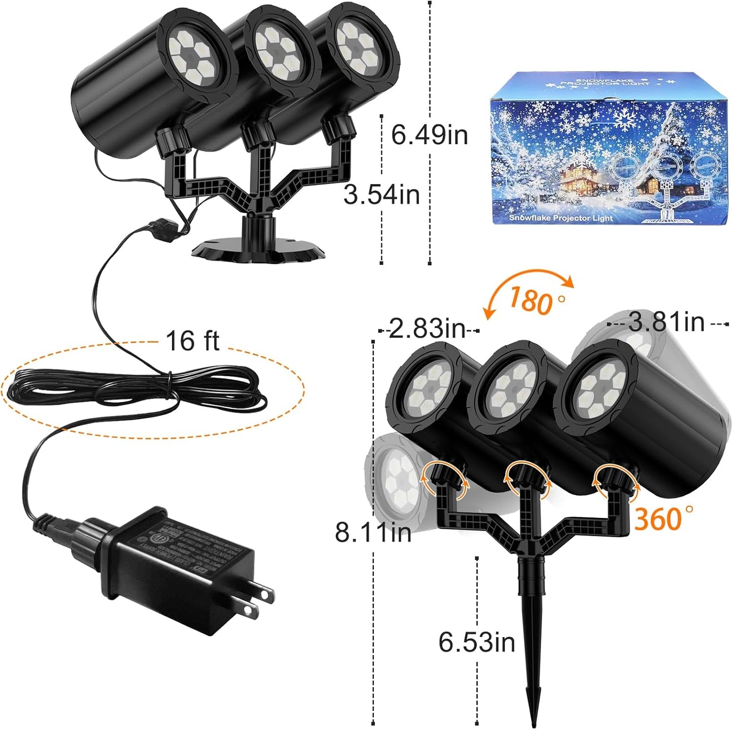 [Brand] Three-Head Snowflake Projector – Holiday Ambiance for Hallway and Entryway