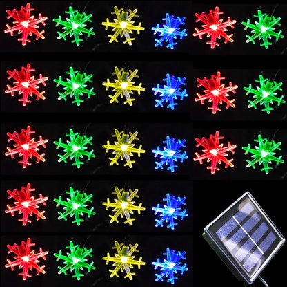 Brightever Solar Snowflake Lights 20 Ft 30 LED – Minimal Glow Decor for Boho Living Room, Dorm Window and Indoor Plant Corners