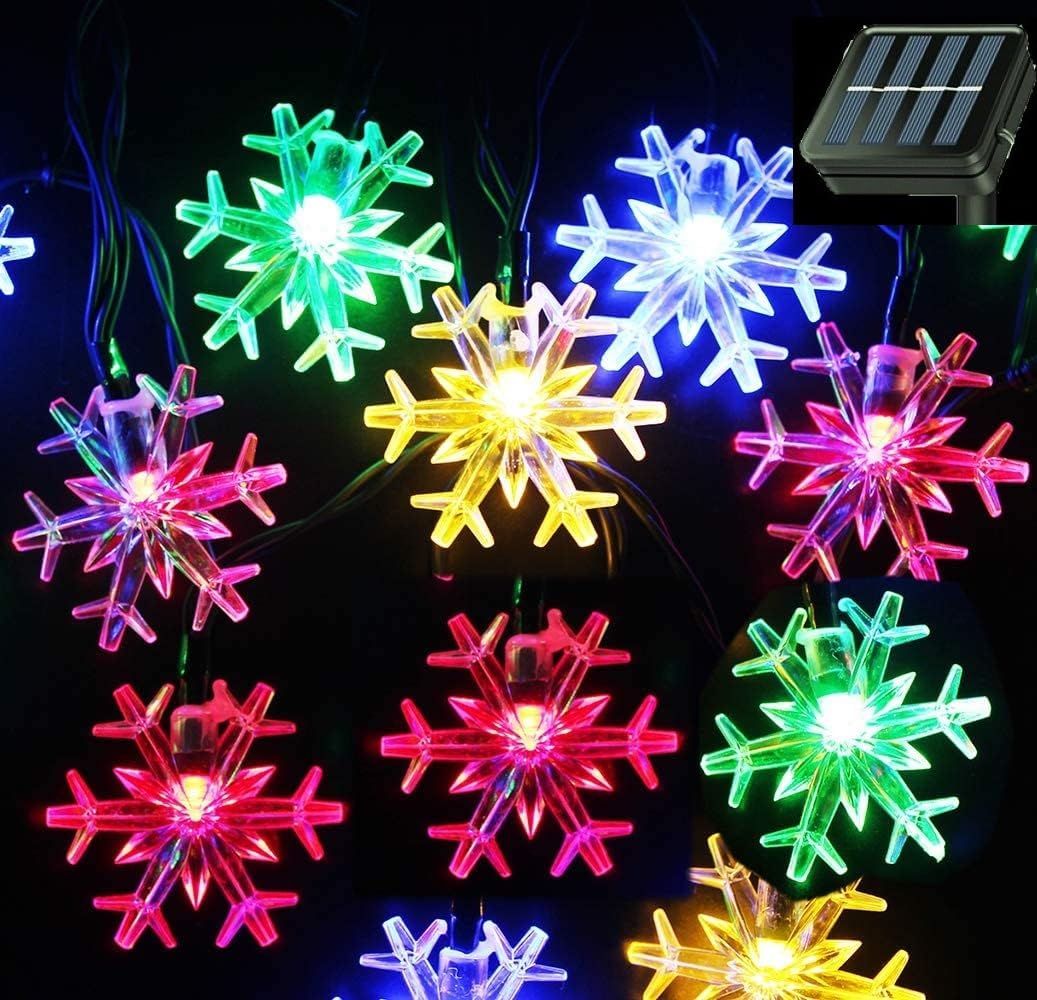 Brightever Solar Snowflake Lights 20 Ft 30 LED – Minimal Glow Decor for Boho Living Room, Dorm Window and Indoor Plant Corners