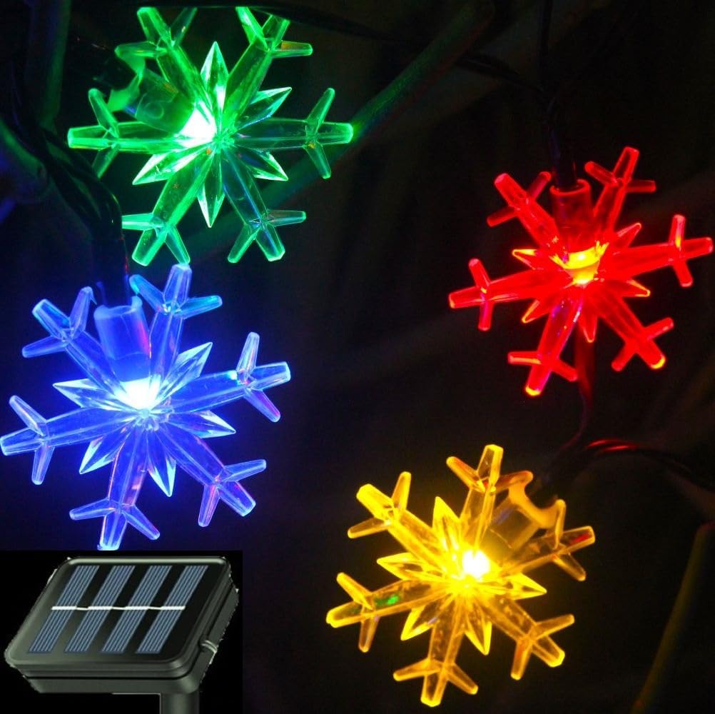 Brightever Solar Snowflake Lights 20 Ft 30 LED – Minimal Glow Decor for Boho Living Room, Dorm Window and Indoor Plant Corners