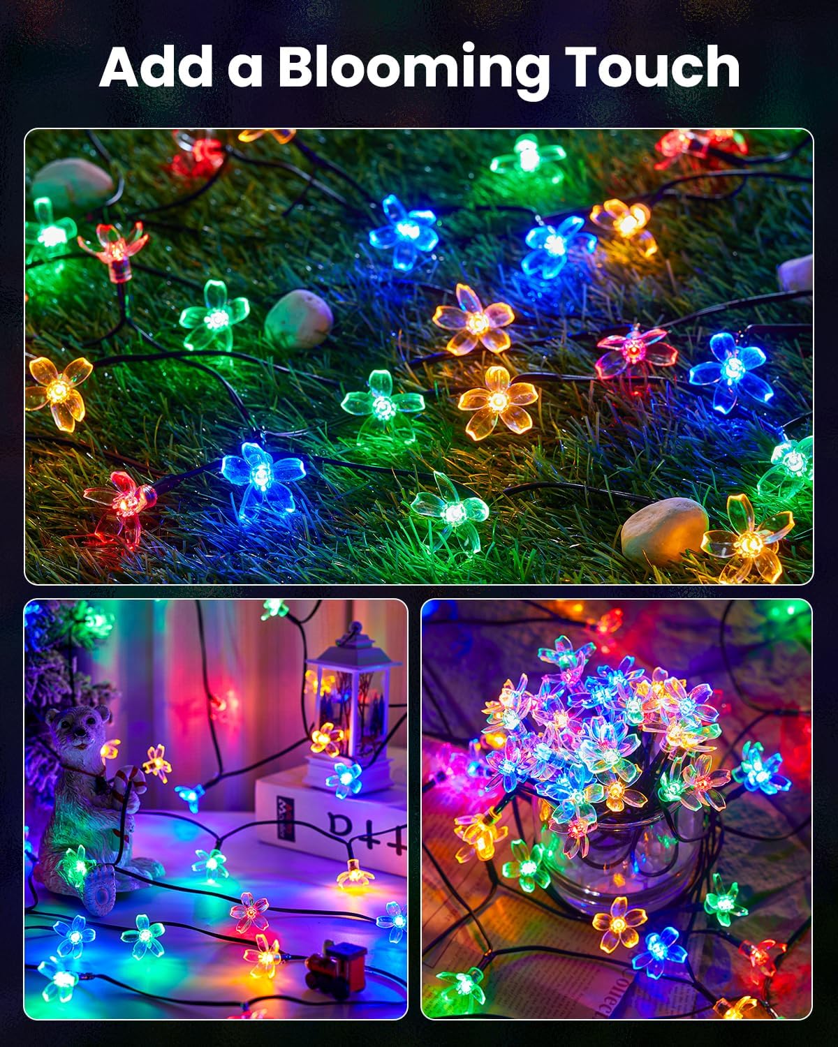 Brightown 60 LED Solar Flower Lights – Romantic Housewarming & Valentine's Day Gift for Her, Warm White