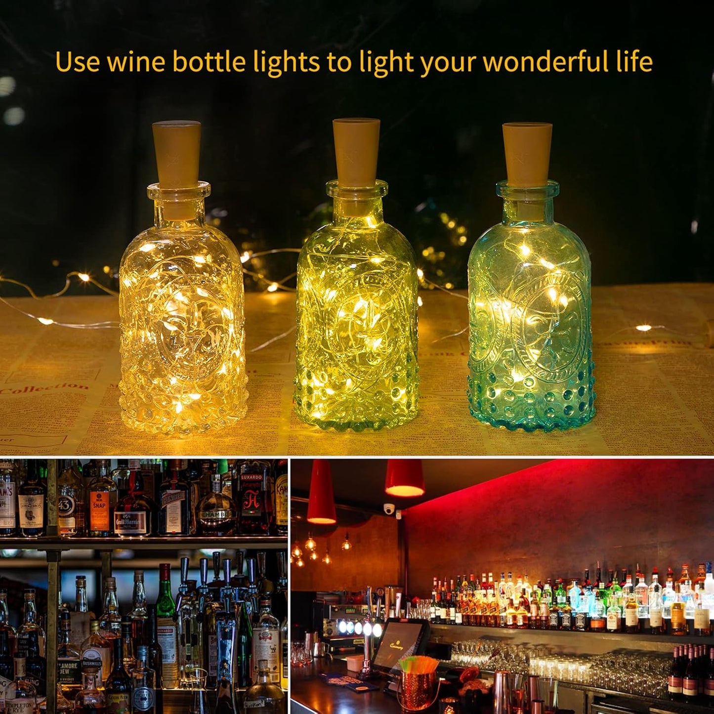 Brightown Outdoor Bottle Fairy Lights – Camping and Picnic Table Glow, Weatherproof Cork LED String in Warm White
