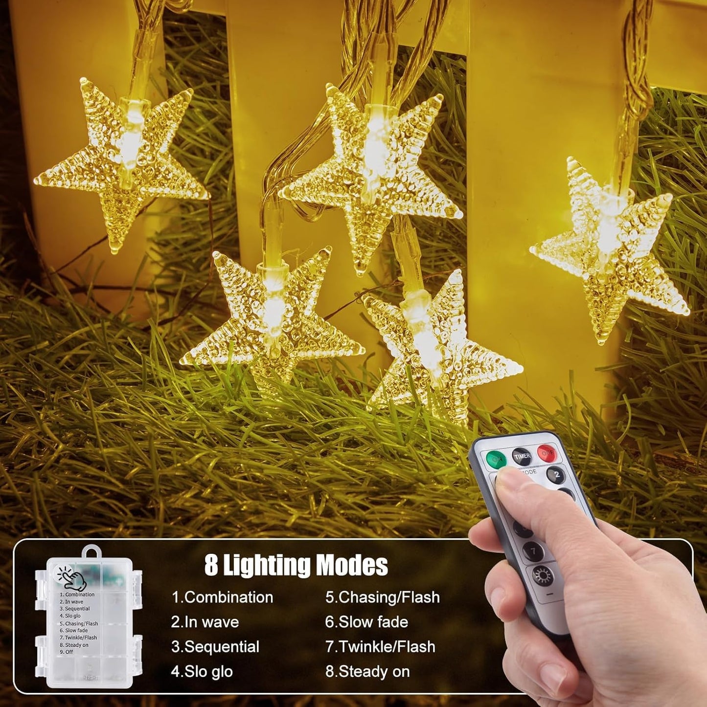 Brightown Star String Lights – Housewarming Gift for New Homeowners, 50 LED Battery Powered Warm White String Lights with 8 Modes