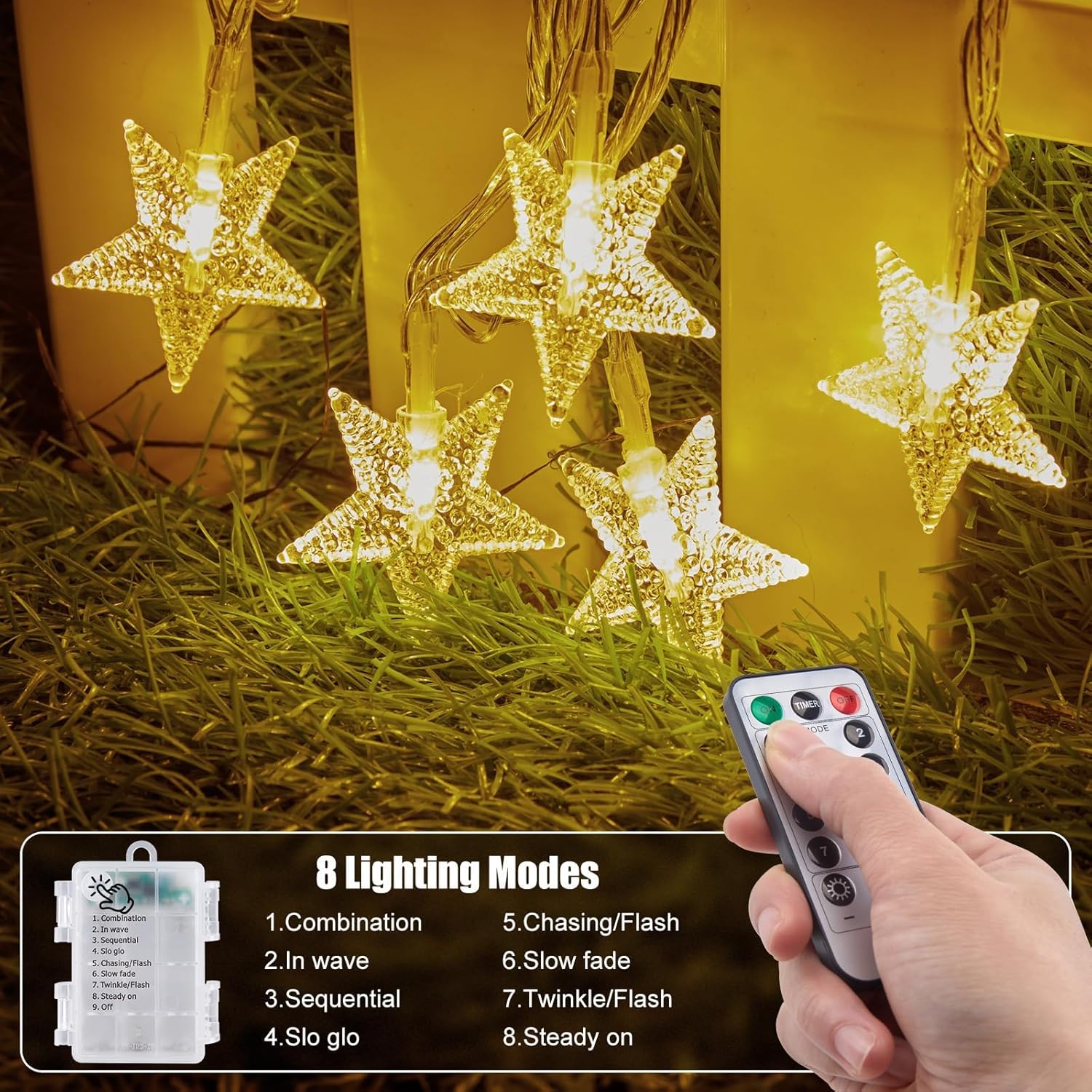 Brightown Star String Lights – Housewarming Gift for New Homeowners, 50 LED Battery Powered Warm White String Lights with 8 Modes