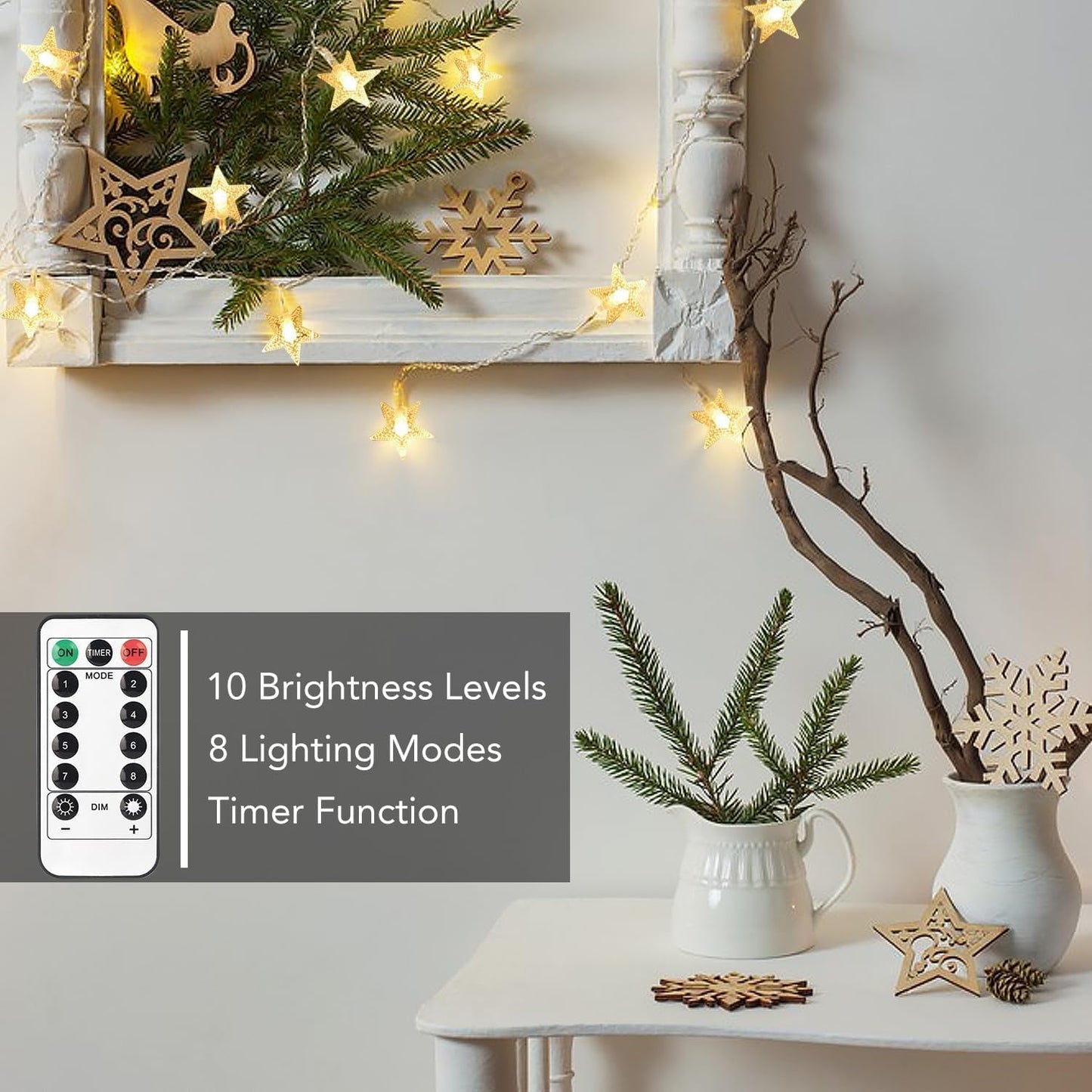Brightown Star String Lights – Housewarming Gift for New Homeowners, 50 LED Battery Powered Warm White String Lights with 8 Modes