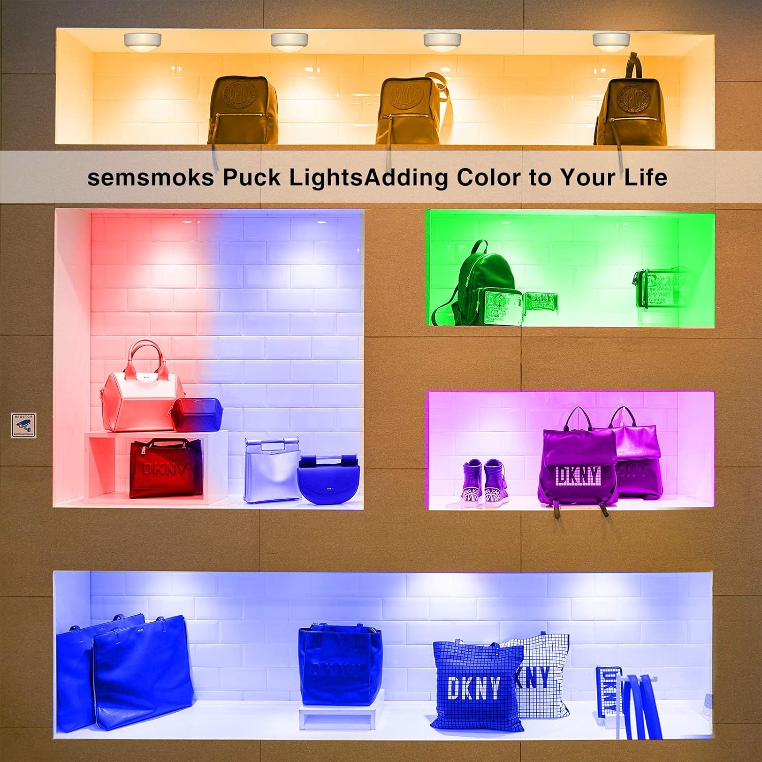 Brilliant Evolution Battery Operated Puck Lights, Dimmable Color Changing Wall Lights for Romantic Bedroom and Home Bar Ambiance