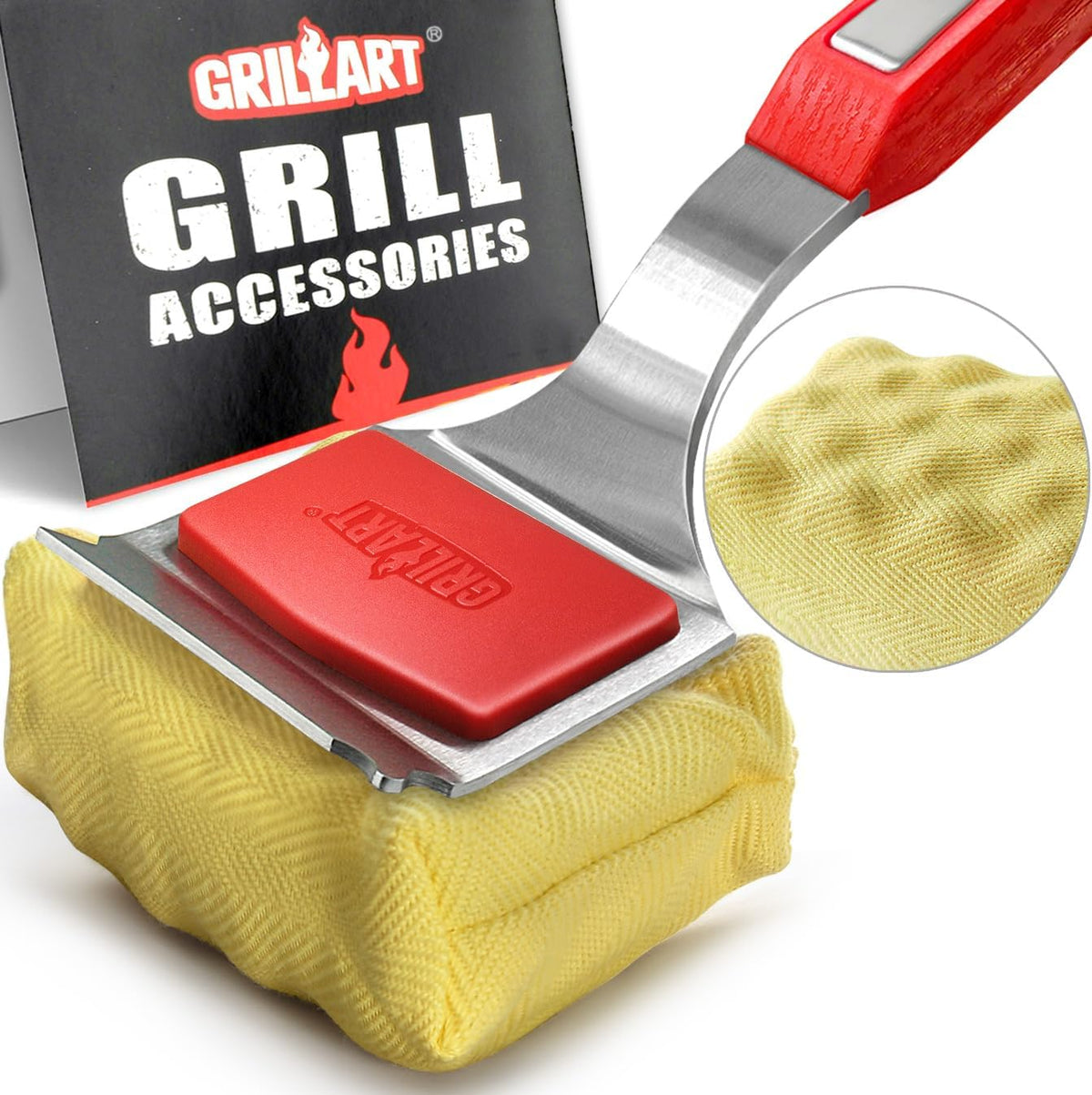 bristle-free stelfyber heat-resistant cleaning head (reusable on hot grills)