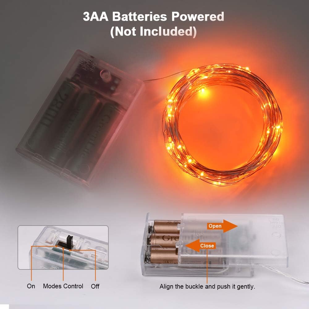 BrizLabs Orange Purple String Lights – Outdoor Patio Ambiance, Weatherproof Battery Fairy Lights for Lawn Edge