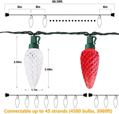 Brizled 100 LED Faceted C9 Lights with Replaceable Fuse Plug, 66FT UL Certified Safety String