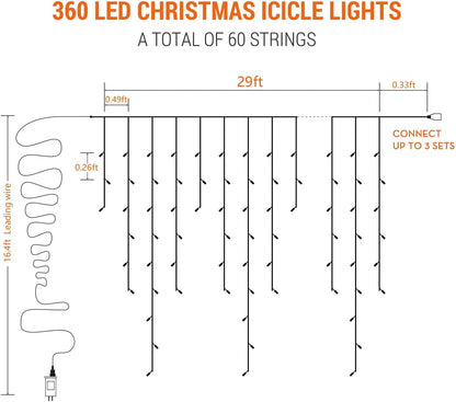 Brizled Icicle Lights 29ft – Christmas Gift for Mom & Wife, 11 Modes Warm White Decor Present