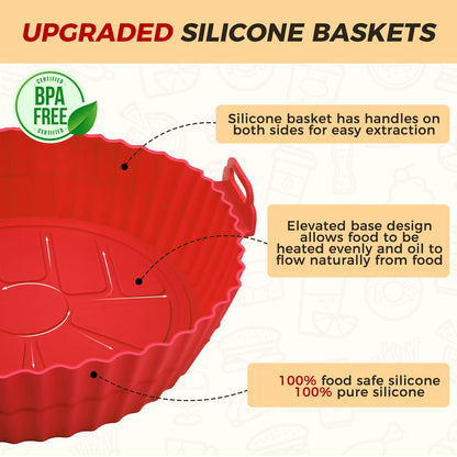 Buauty Silicone Air Fryer Liners Round – Nutritious Meal Prep Accessory, Reusable Food Grade Basket Liner for Guilt Free Family Cooking