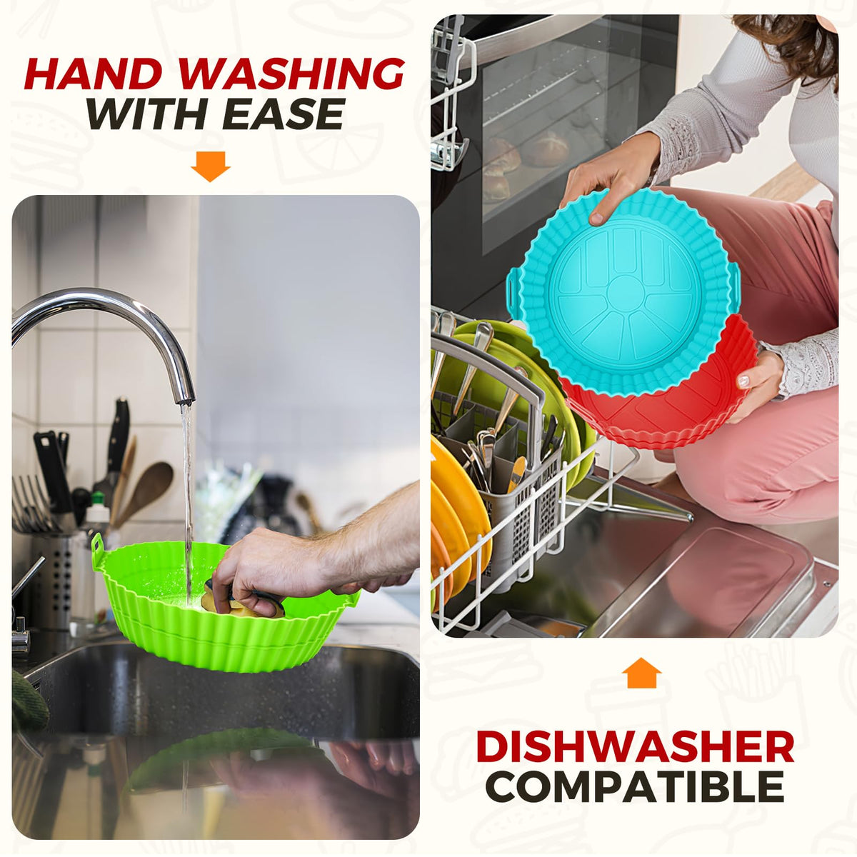 Buauty Silicone Air Fryer Liners Round – Nutritious Meal Prep Accessory, Reusable Food Grade Basket Liner for Guilt Free Family Cooking
