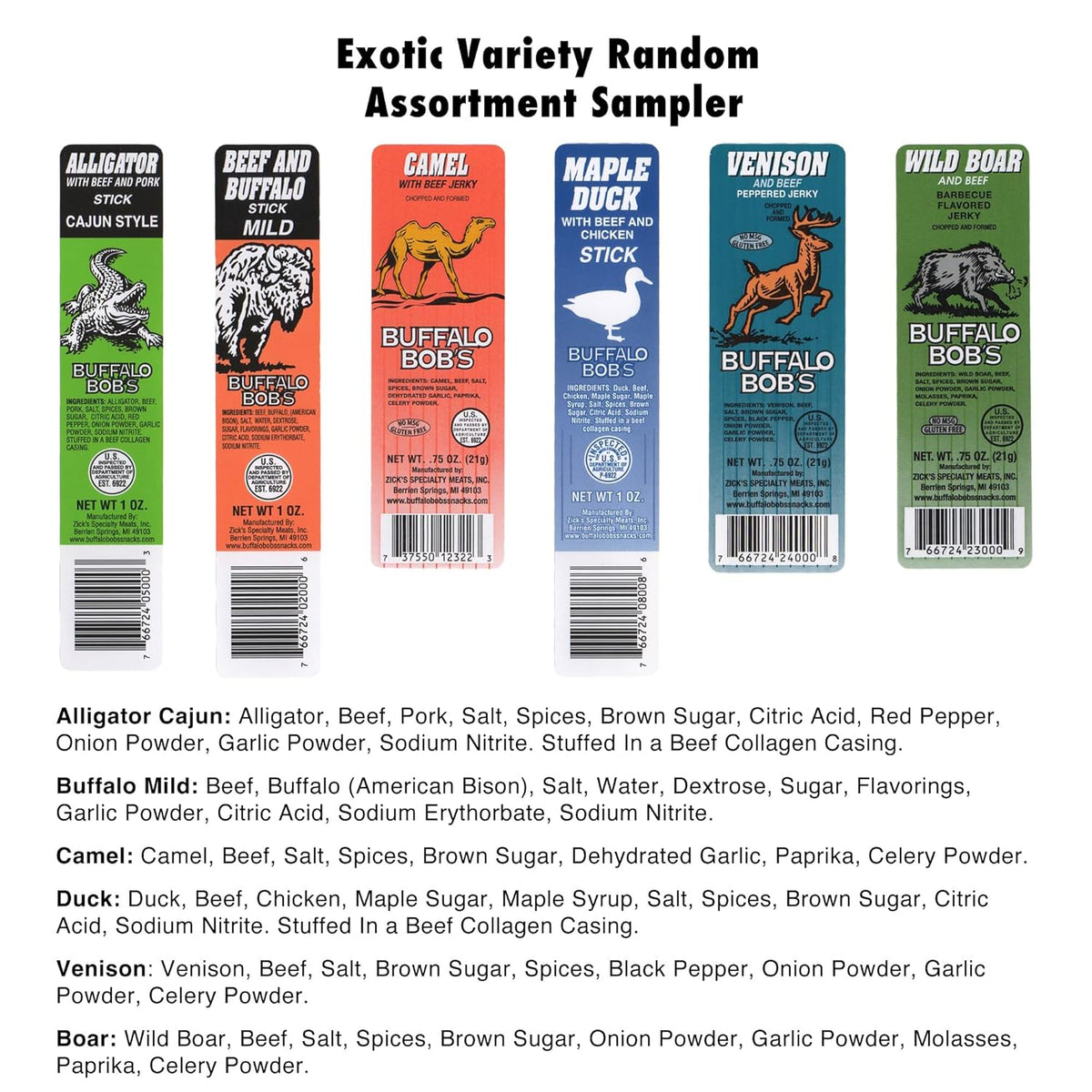 Buffalo Bob's Exotic Game Jerky – High-Protein Low-Carb Snack for Keto & Gluten-Free Diets