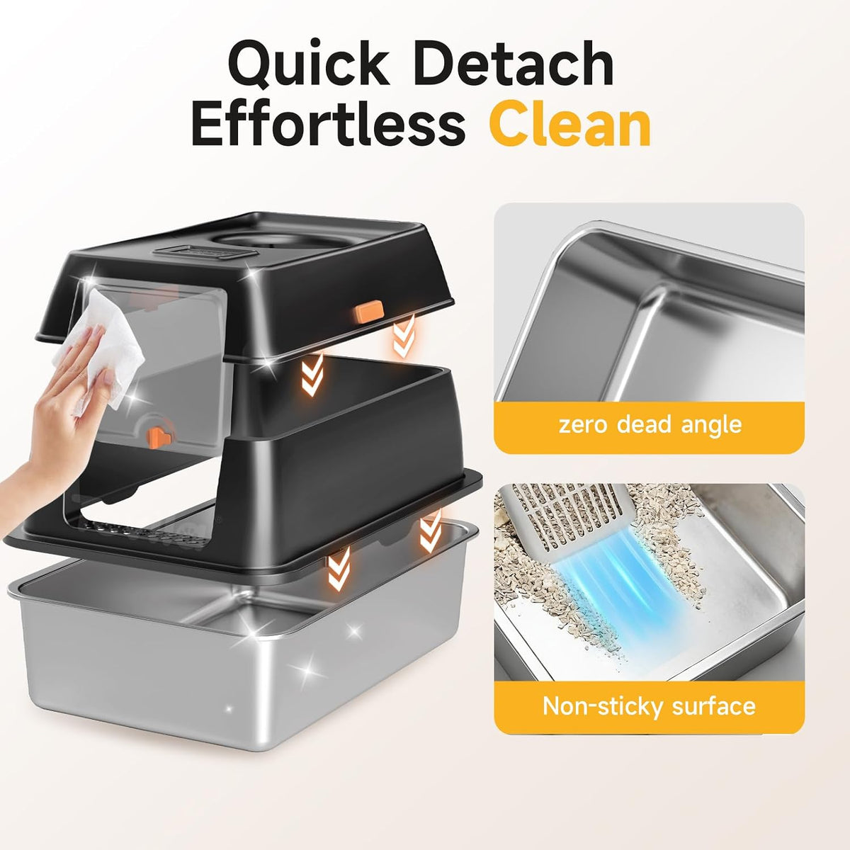 built-in carbon filter pack combined with seamless high-side overlap for leak and odor control
