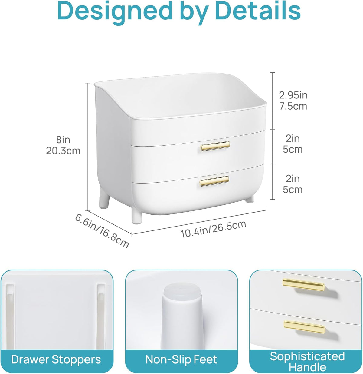 built-in drawer stoppers to prevent falling