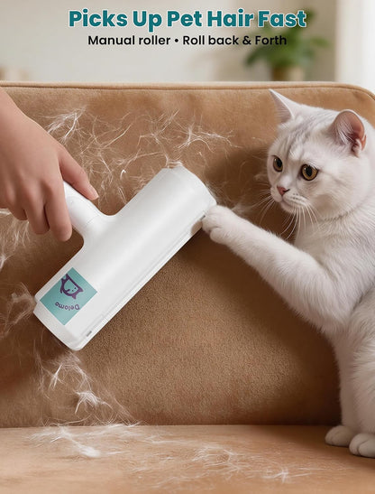 built-in large hair collection chamber that traps fur during rolling