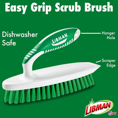 built-in scraper on the easy-grip brush for removing stuck-on residue