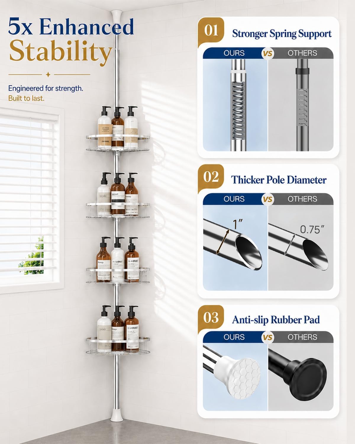 built-in towel bar on the pole