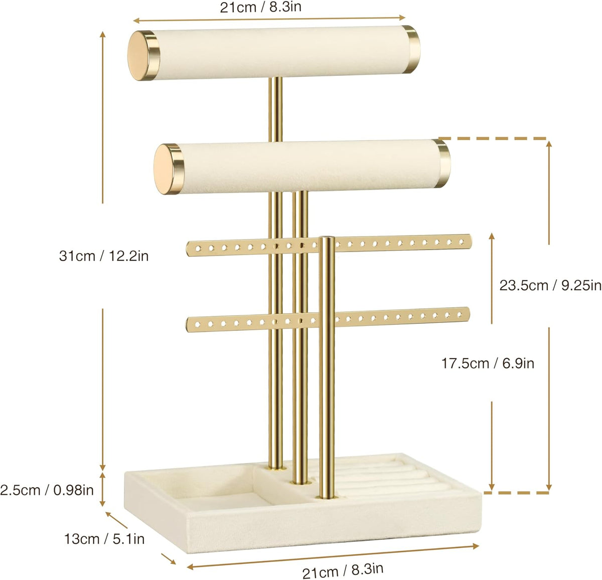 bussdis Beige Velvet Jewelry Stand – Uncluttered Countertop Solution, Neutral Minimalist Display
