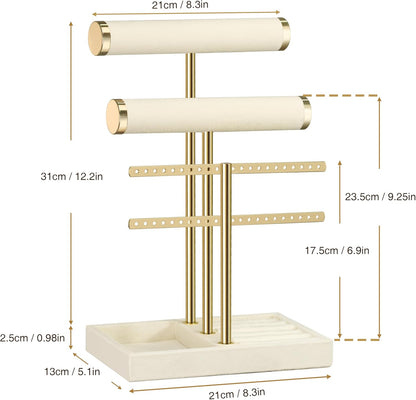 bussdis Beige Velvet Jewelry Stand – Uncluttered Countertop Solution, Neutral Minimalist Display