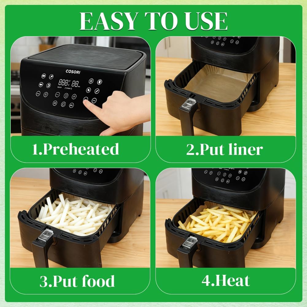 BYKITCHEN 8in Square Disposable Air Fryer Liners 300PCS – Holiday Gift for Mom Who Cooks Daily, Nonstick Parchment for 5-8 QT Baskets