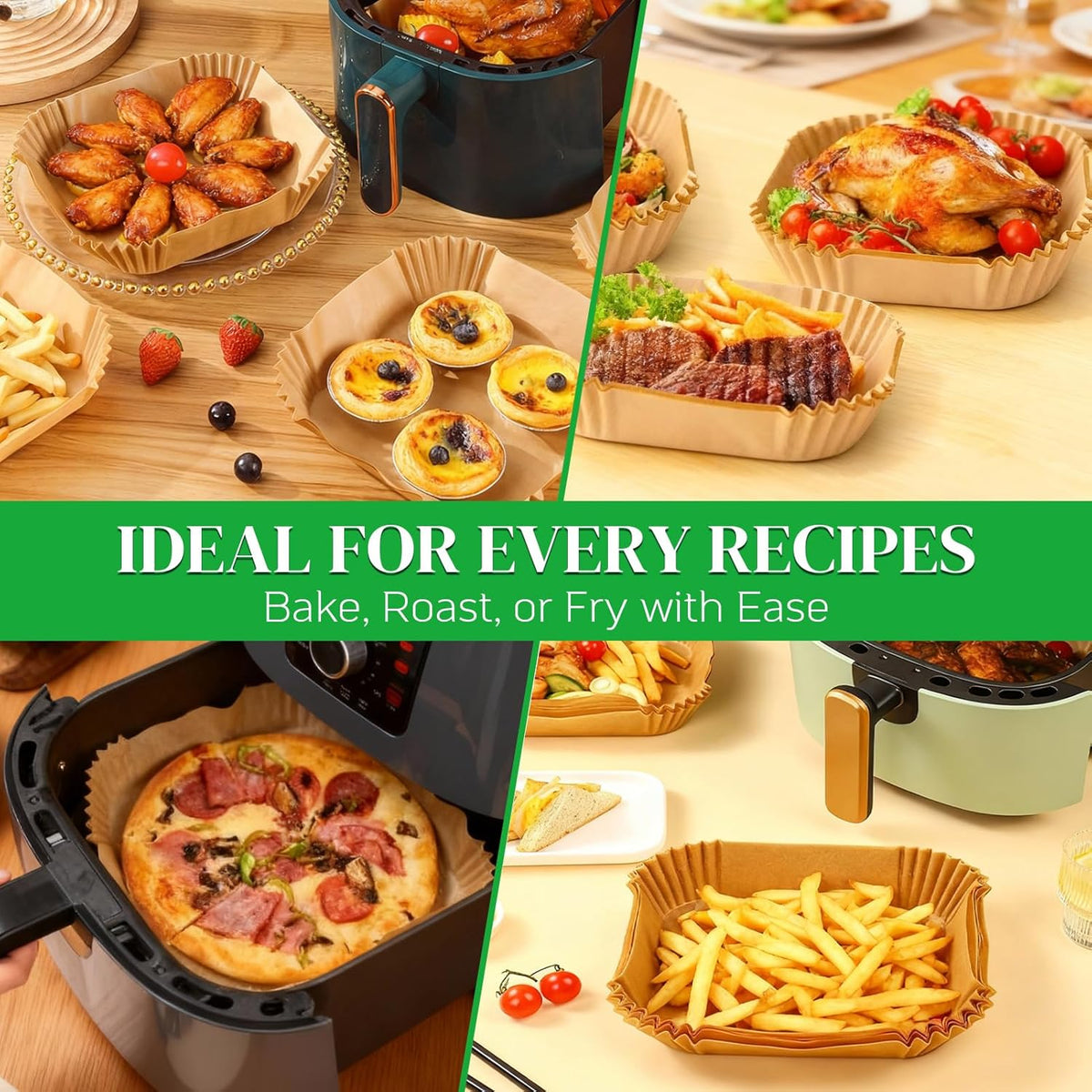 BYKITCHEN 8in Square Disposable Air Fryer Liners 300PCS – Holiday Gift for Mom Who Cooks Daily, Nonstick Parchment for 5-8 QT Baskets