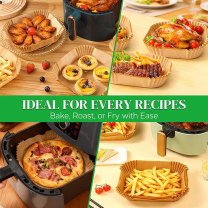BYKITCHEN 8in Square Disposable Air Fryer Liners 300PCS – Holiday Gift for Mom Who Cooks Daily, Nonstick Parchment for 5-8 QT Baskets