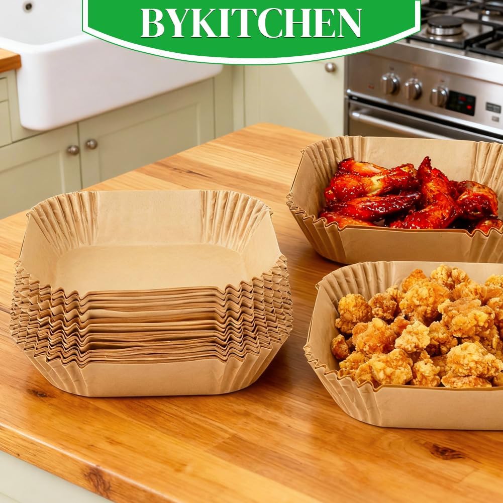 BYKITCHEN 8in Square Disposable Air Fryer Liners 300PCS – Holiday Gift for Mom Who Cooks Daily, Nonstick Parchment for 5-8 QT Baskets