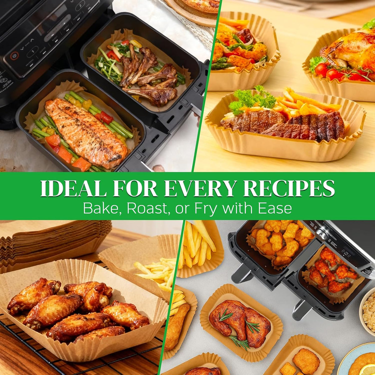 BYKITCHEN Rectangle Parchment Air Fryer Liners – Guilt Free Crispy Cooking for Wellness Focused Home Cooks