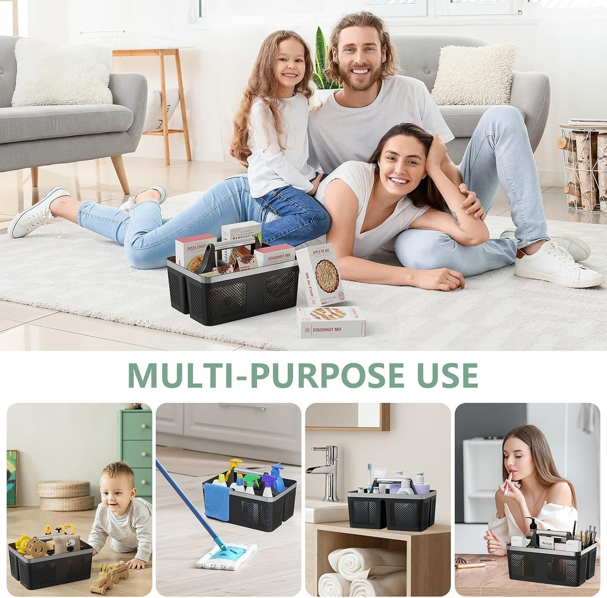 BYUNER Shower Caddy Portable – Family-Friendly Shower Basket for Nursery Bathrooms, Soft-Edge Plastic Caddy for Parents