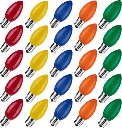 c9 bulb shape with e17 intermediate base for direct screw-in replacement on standard c9 string strands
