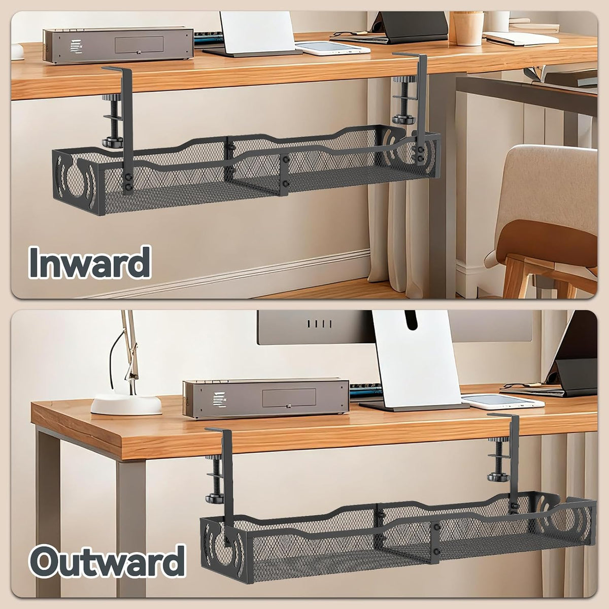 Cable Management – Safer Workspace Cable Solution, Tool-Free Tray to Keep Cords from Toddlers and Pets