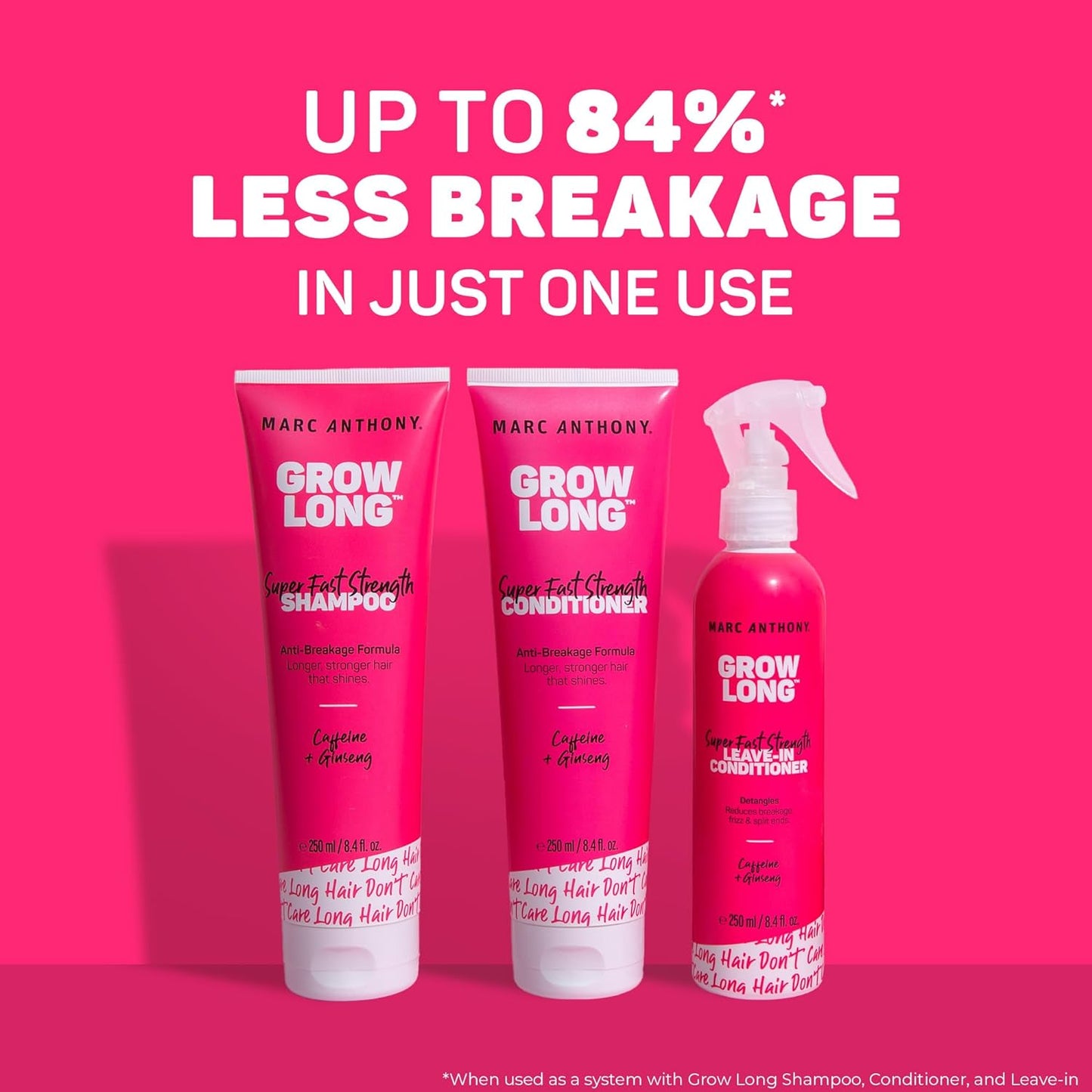 caffeine, ginseng, and vitamin e blend to strengthen strands and reduce breakage