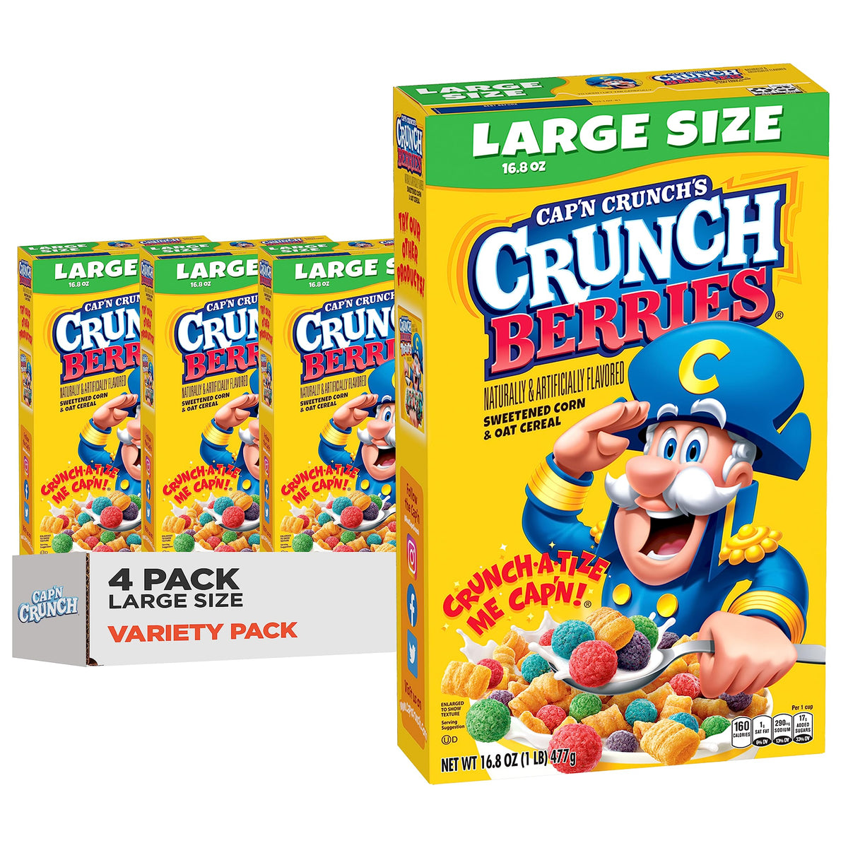 Cap&amp;#39;n Crunch Cereal, Crunch Berries, 16.8oz Boxes (4 Pack)