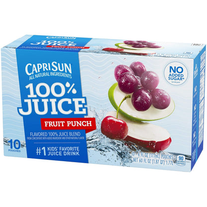 Capri Sun Fruit Punch Juice Pouches – Spill-Resistant Kids Drink for Soccer Practice, Park Playdates, and Beach Days