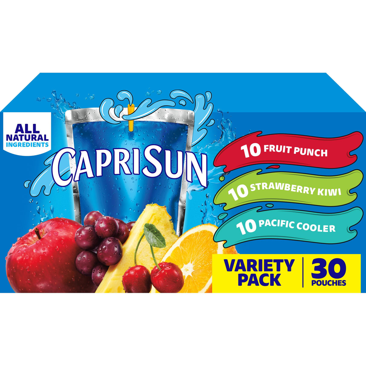 Capri Sun Fruit Punch, Strawberry Kiwi and Pacific Cooler Flavored Juice Drink Blend Variety Pack, 30 ct Box, 6 fl oz Pouches