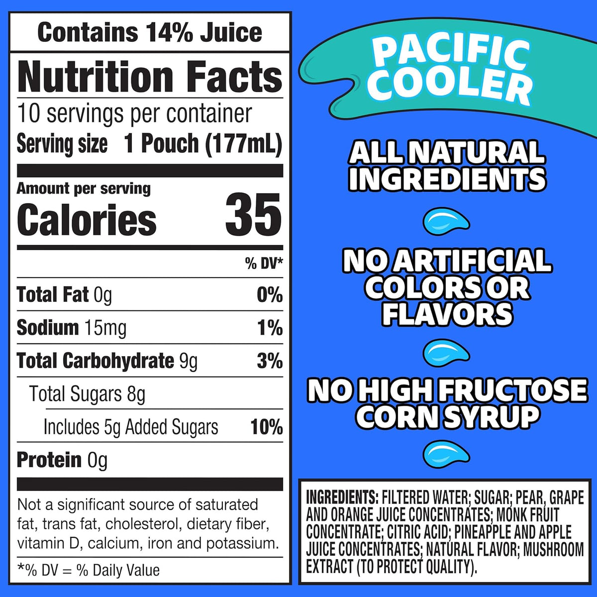 Capri Sun Pacific Cooler 6 fl oz Juice Pouches, 30 Pack Bulk Box, All-Natural Tropical Blend Drink for Kids Parties, Picnics, and Playground Days