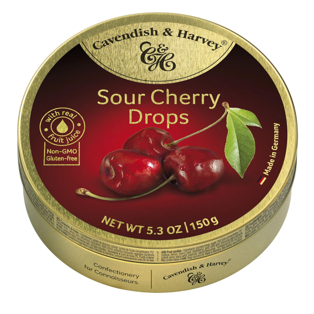 Cavendish &amp;amp; Harvey | Sour Cherry Hard Candy Drops | 5.3 Ounce Tin