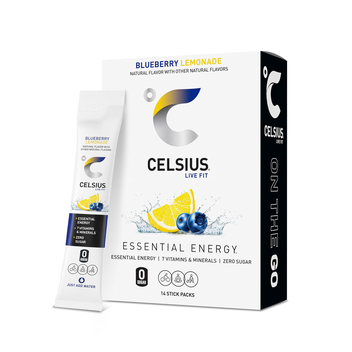 CELSIUS On The Go Blueberry Lemonade, Sugar Free Energy Drink Mix (14 Sticks per Pack)