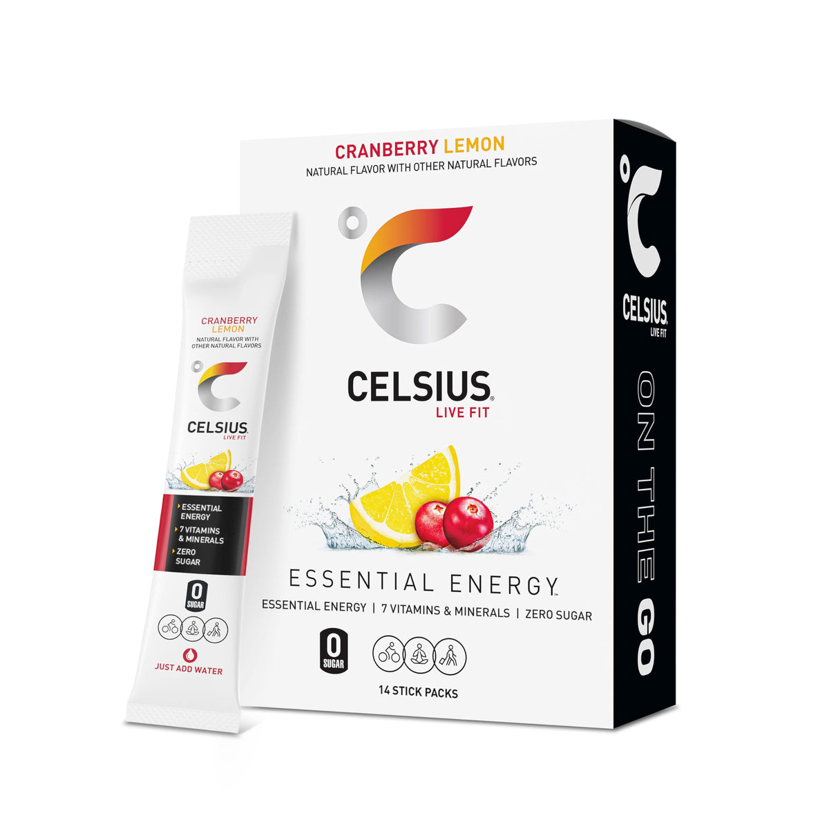 CELSIUS On The Go Cranberry Lemon, Sugar Free Energy Drink Mix (14 Sticks per Pack)