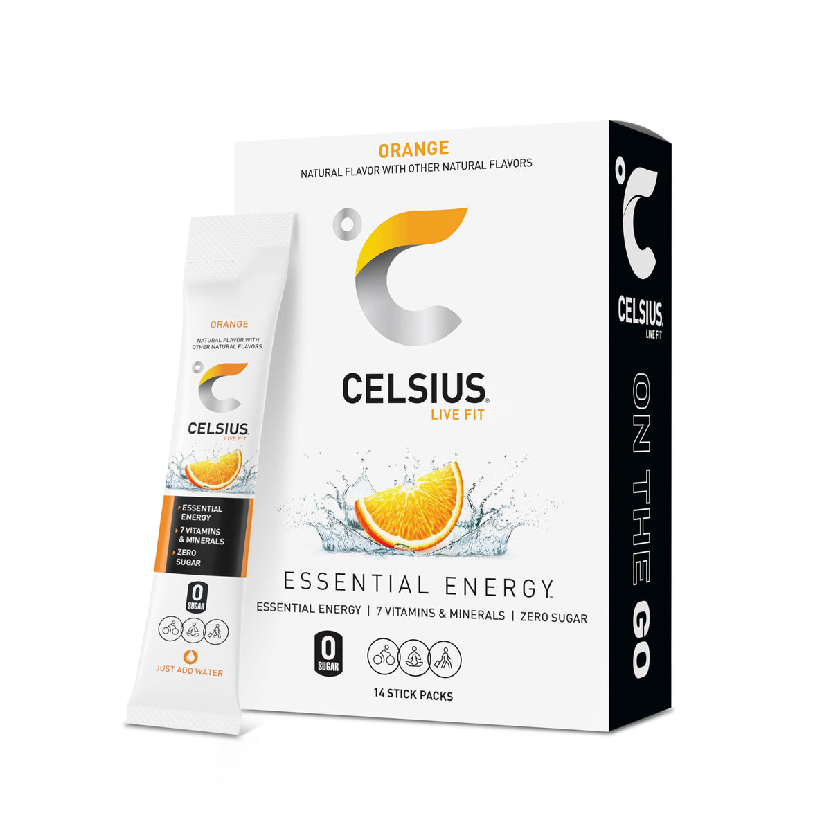CELSIUS On The Go Orange, Sugar Free Energy Drink Mix (14 Sticks per Pack)