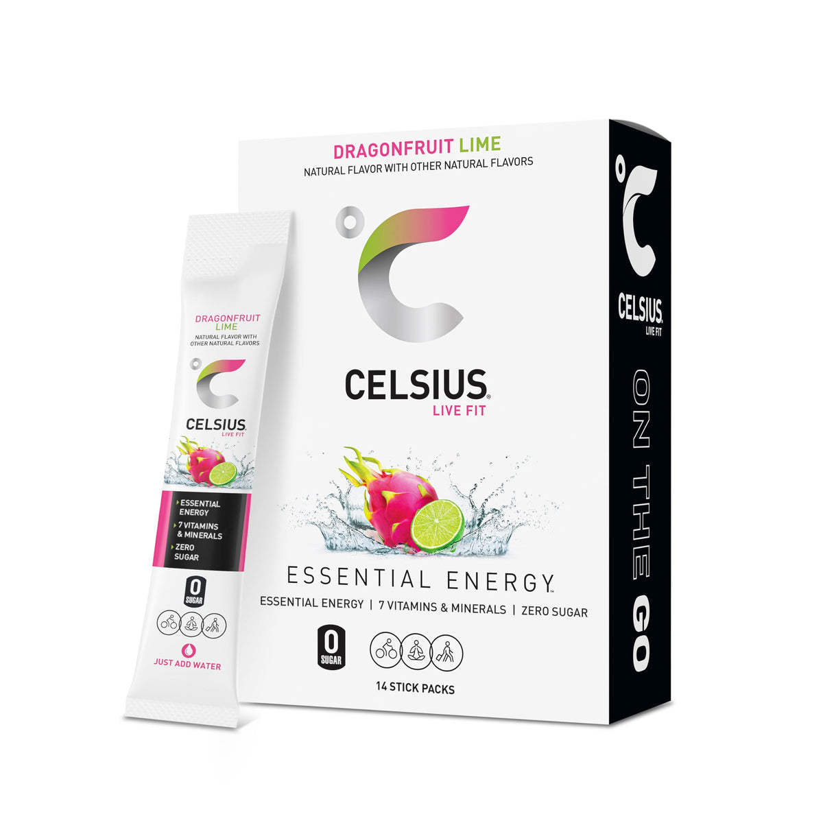 CELSIUS® On-The-Go Powder Sticks Dragonfruit Lime, Essential Energy 2.8 Oz